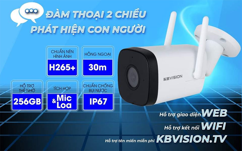 Camera IP Wifi ngoài trời Kbvision KX-A2013WN-A - Hàng chính hãng