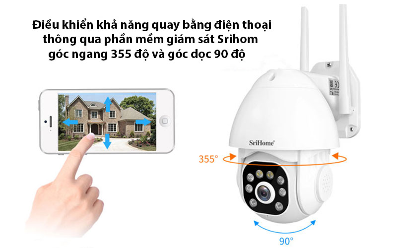 Khả năng xoay của Camera wifi ngoài trời Srihome SH039B