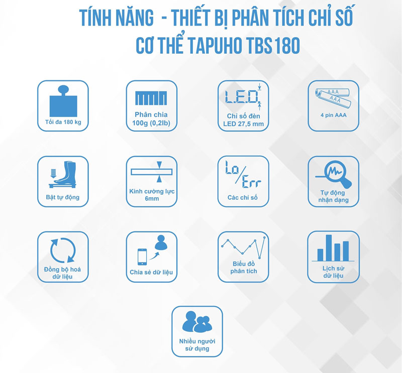 Cân sức khỏe phân tích chỉ số cơ thể Tapuho TBS180 - Hàng chính hãng