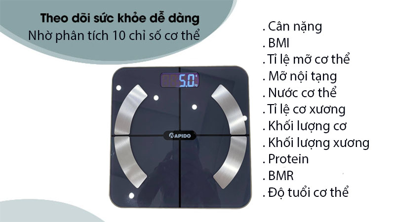 Cân sức khỏe thông minh Rapido RSB02-S - Hàng chính hãng