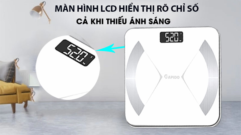 Màn hình LCD hiển thị của Cân sức khỏe thông minh Rapido RSF02