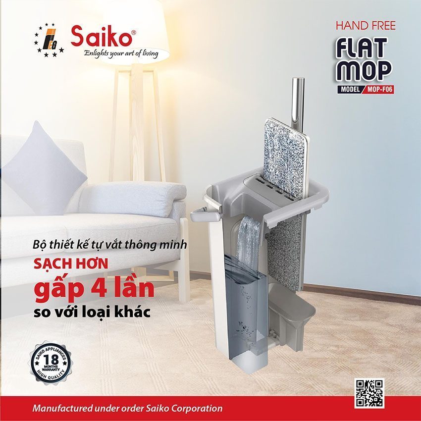 Cây lau nhà thông minh xoay 360 độ Saiko MOP-F06 - Hàng chính hãng