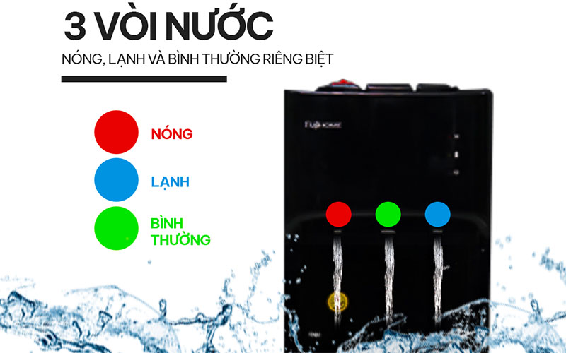 3 vòi nước riêng biệt của Cây nước nóng lạnh bình âm Fujihome WD606C