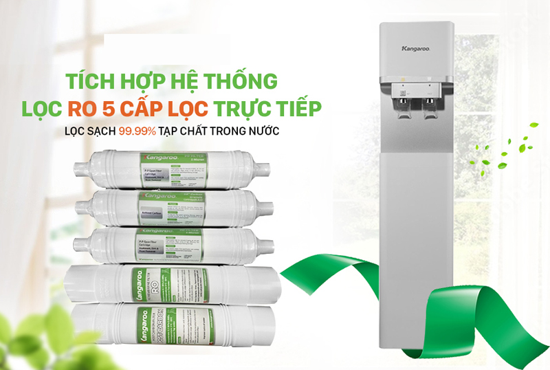 KG50W1 tích hợp bộ lọc sử dụng màng R.O, tạo nước sạch và hệ thống xử lý làm nóng lạnh nước ngay tại vòi 