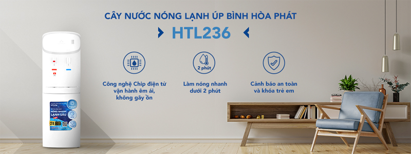 Cây nước nóng lạnh úp bình Hòa Phát HTL236 có 2 vòi nước nóng và lạnh