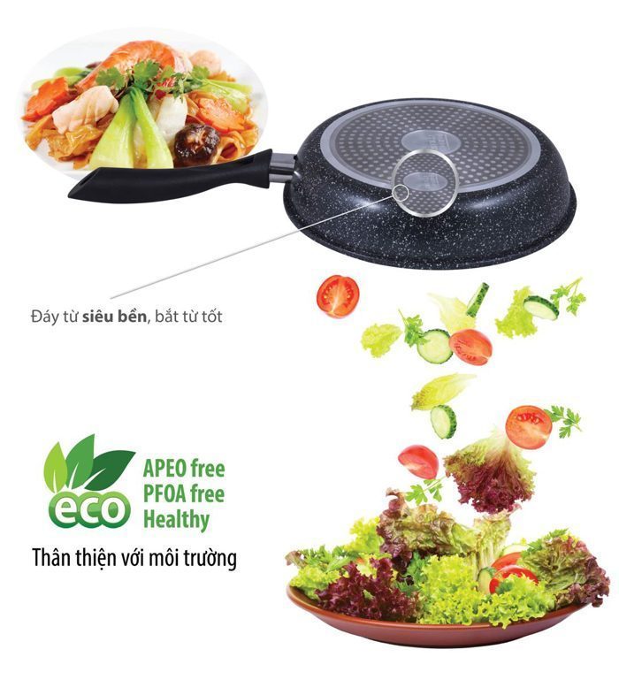 Chảo đá chống dính đáy từ Elmich Blackstone EL-0368 - 26cm