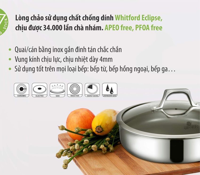 Chảo chống dính Inox 304 Potenza 26cm Elmich EL3258 - Hàng chính hãng