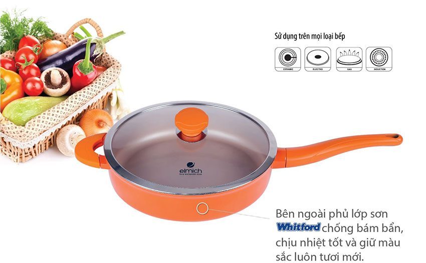 Chảo nhôm chống dính Vitaplus Fiore 28cm Elmich EL0354 với lớp phủ sơn Whitford 
