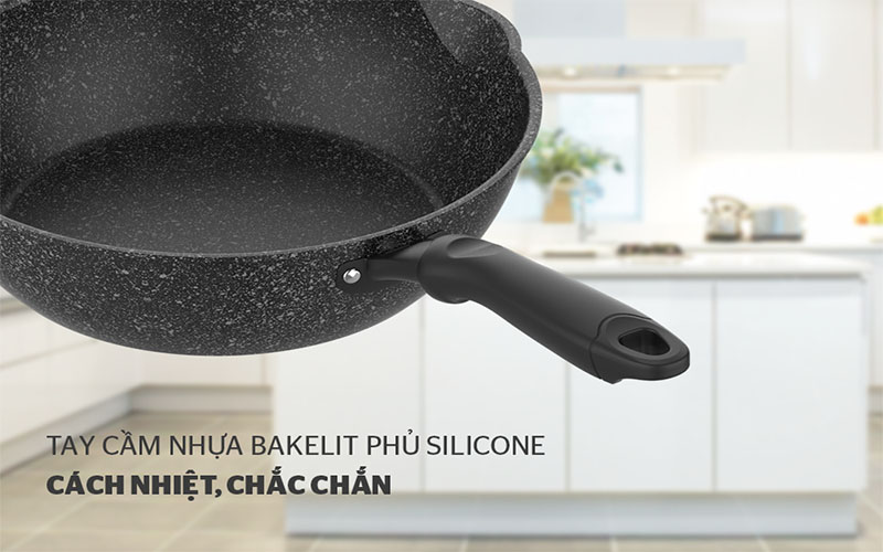 Chảo nhôm sâu chống dính vân đá đáy từ 26 cm Sunhouse SHS26MRD - Hàng chính hãng