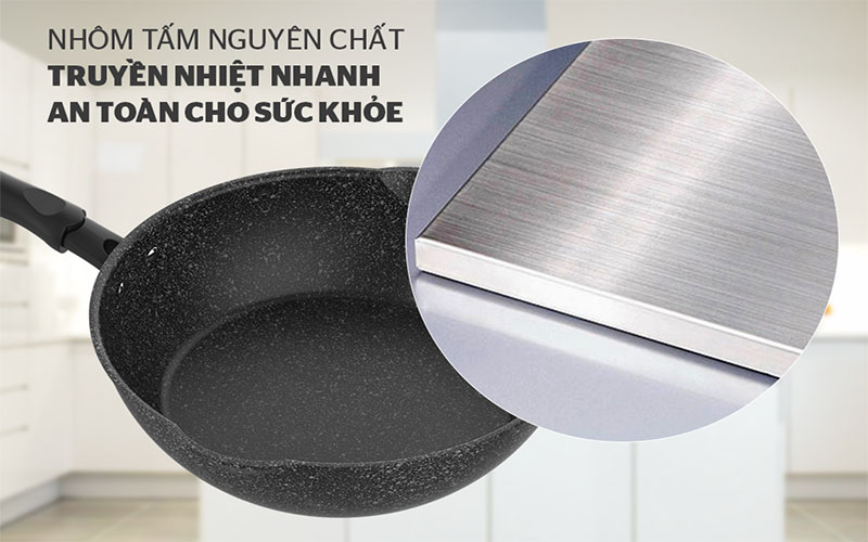 Chảo nhôm sâu chống dính vân đá đáy từ 26 cm Sunhouse SHS26MRD - Hàng chính hãng