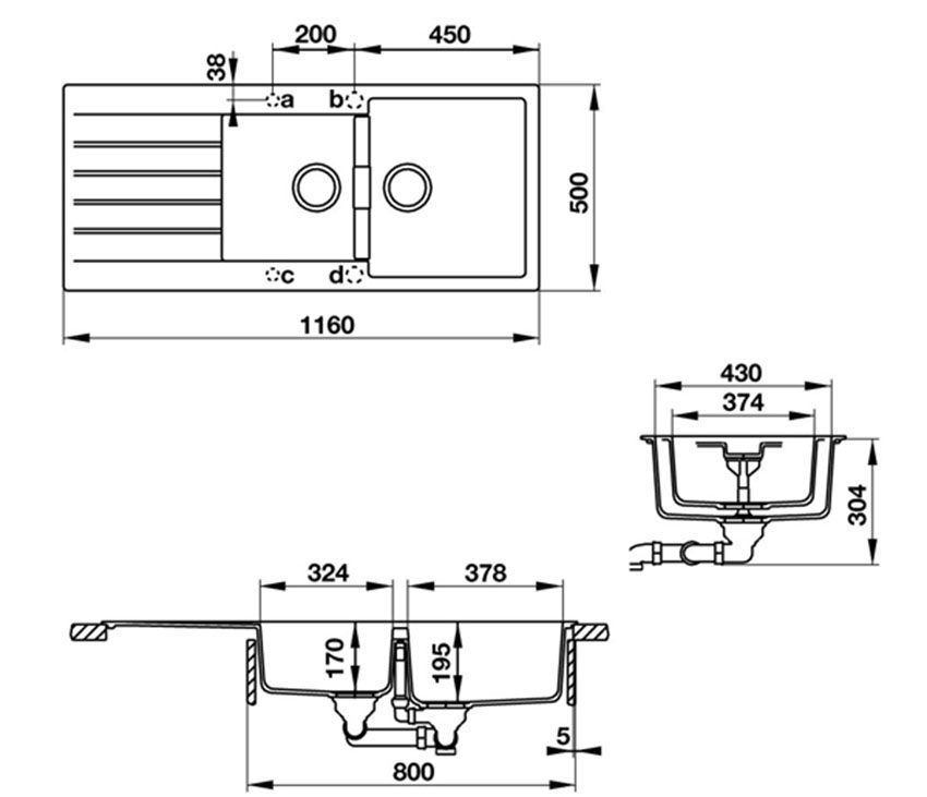 Kích thước của chậu đá Hafele Antonius HS-GDD11650 570.35.470