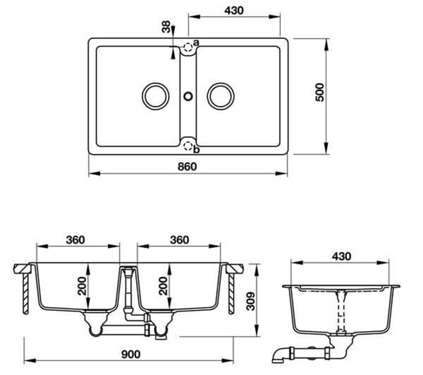 Kích thước của chậu đá Hafele Julius HS-GD8650 570.36.400