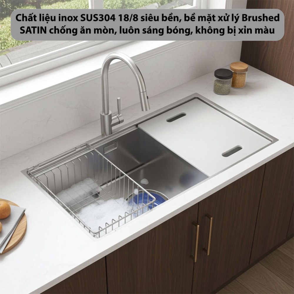 Chậu rửa bát Inox GrandX GX7046S - Hàng chính hãng