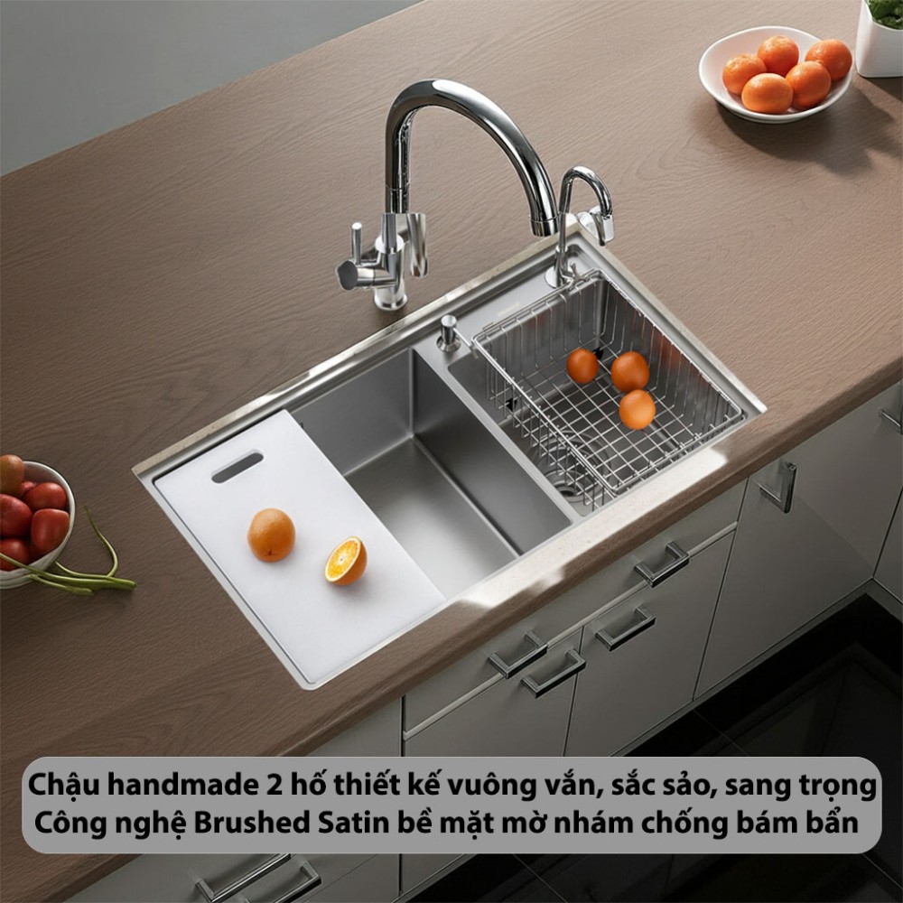 Chậu rửa bát Inox GrandX GX8648DS - Hàng chính hãng