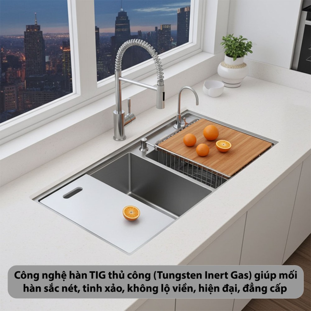 Chậu rửa bát Inox GrandX GX8648DS - Hàng chính hãng