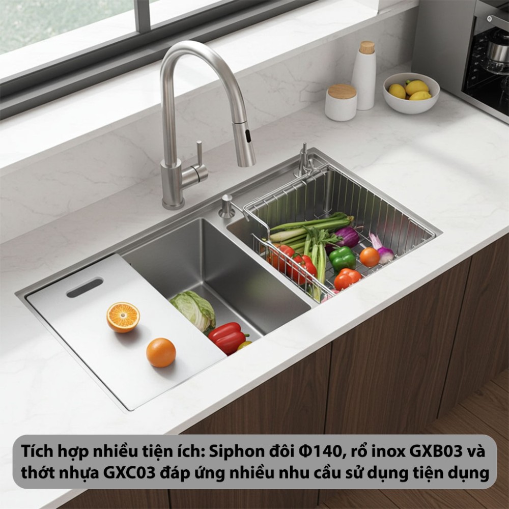Chậu rửa bát Inox GrandX GX8648DS - Hàng chính hãng