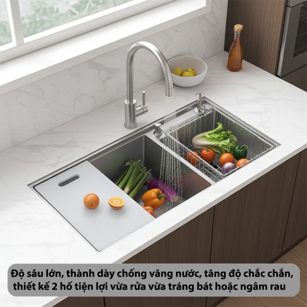 Chậu rửa bát Inox GrandX GX8648DS - Hàng chính hãng