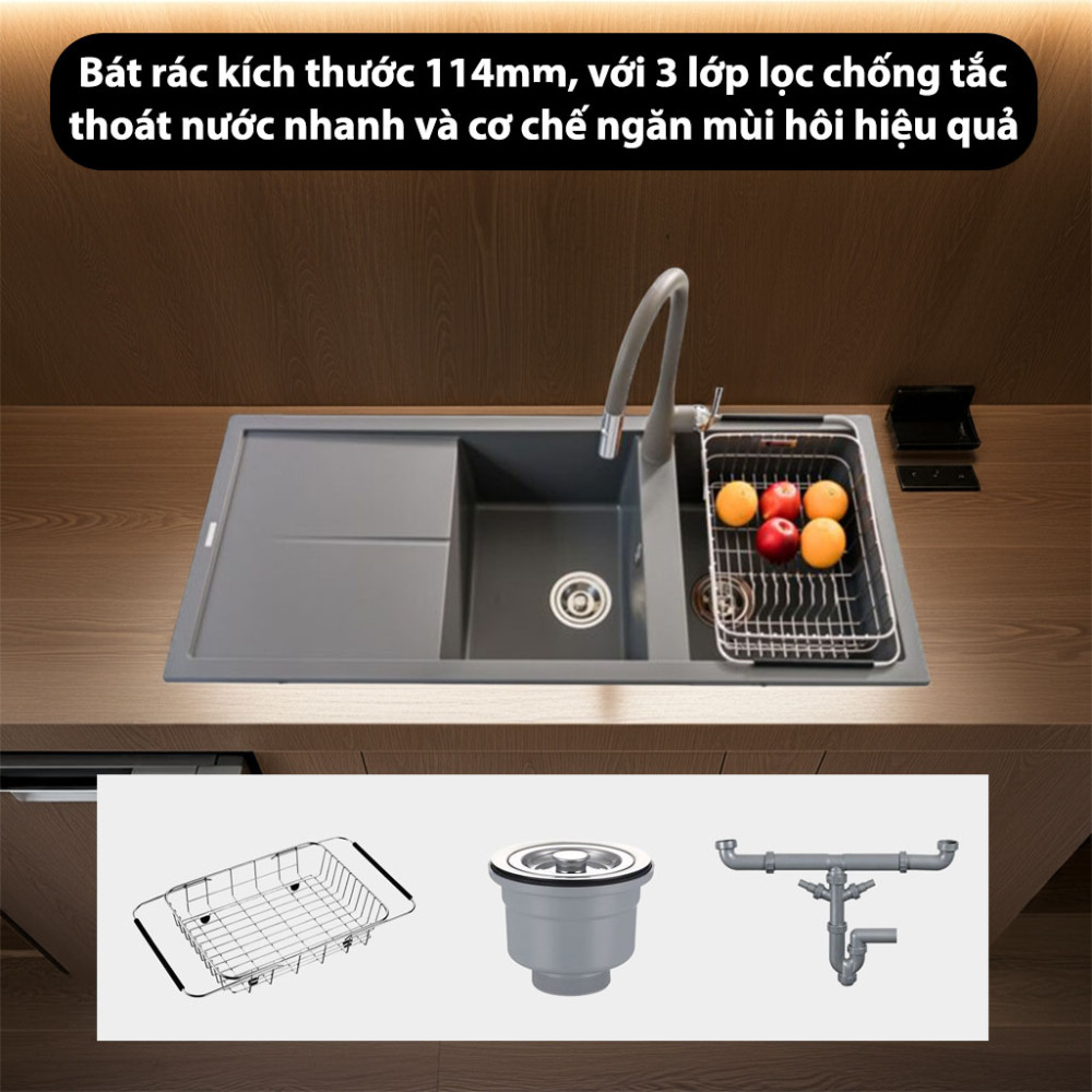 Chậu rửa bát đá Konox Granite Sink Livello Smart 1160 Grey - Hàng chính hãng
