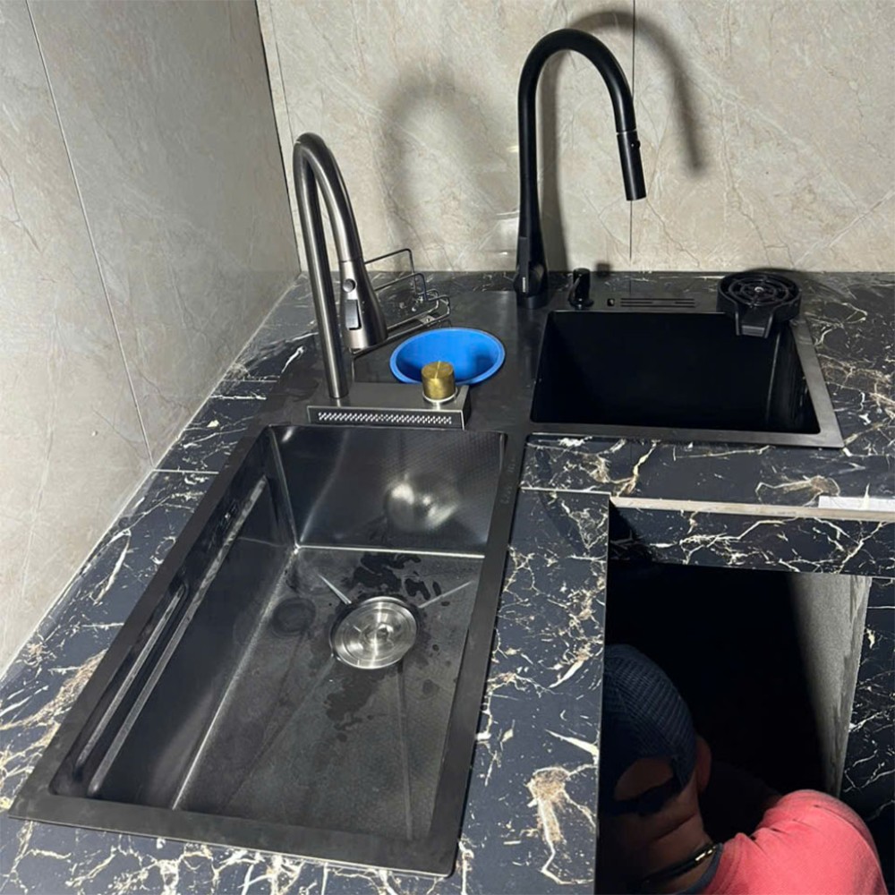 Chậu rửa bát đặt góc 2 hộc inox KAFF KF-ZJ9980-B - Hàng chính hãng