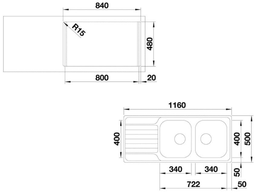 Kích thước của chậu rửa bát Hafele Blanco DINAS 8S 570.27.209
