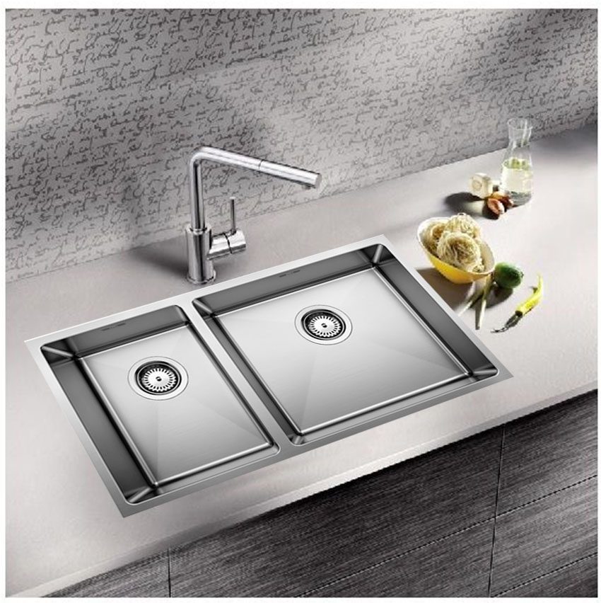 Chậu rửa bát inox Hafele Blanco QUATRUS R15 285/435-IU 570.27.169 với thiết kế lắp âm bề mặt nổi