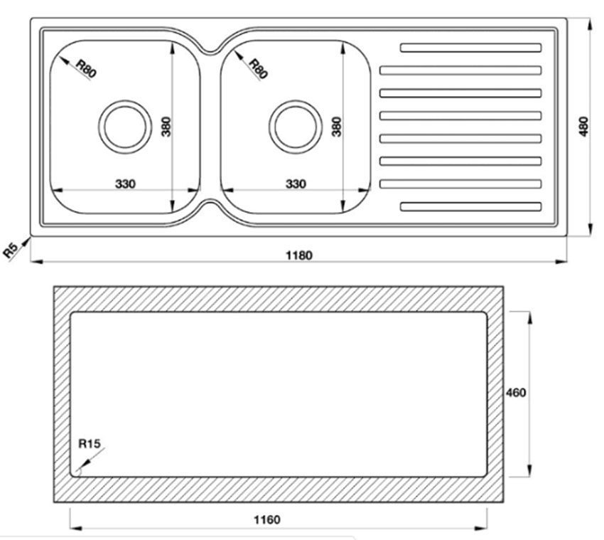 Kích thước của chậu rửa bát inox Hafele Torino HS-S11848 567.23.030