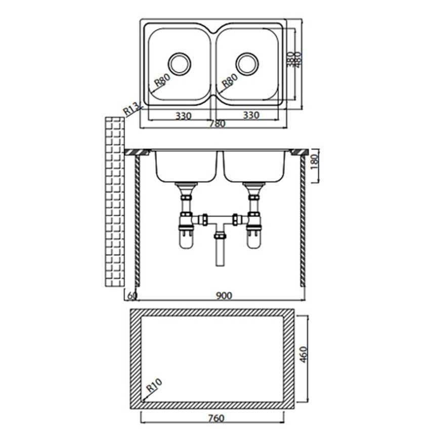 Kích thước của chậu rửa bát Inox Hafele Torino HS-S7848 567.23.010