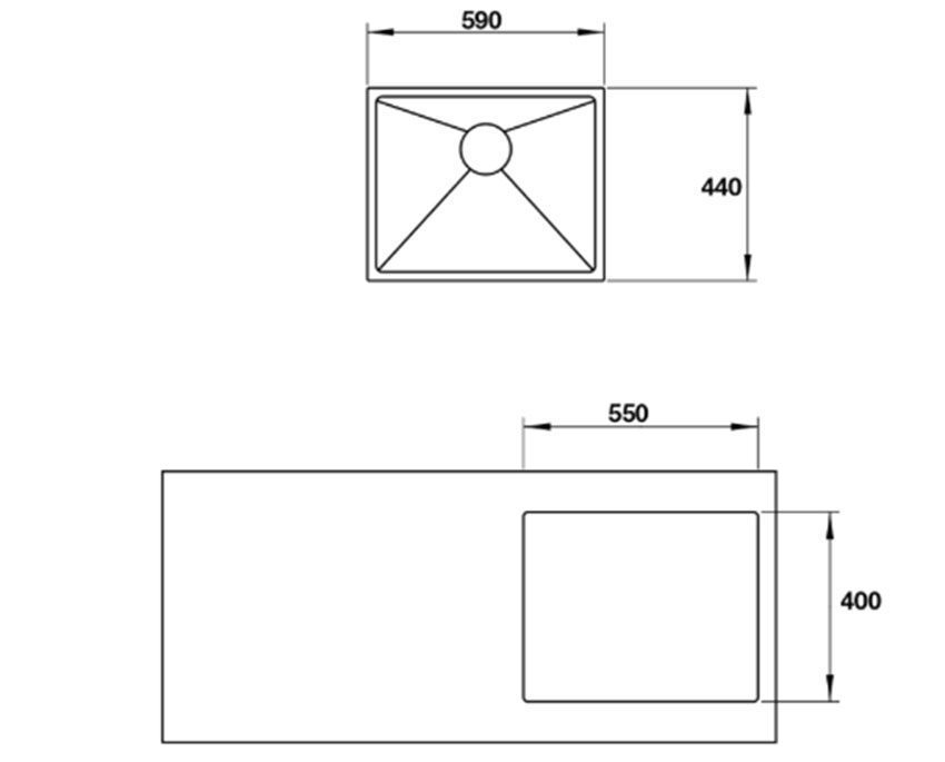 Kích thước của chậu rửa bát inox Hafele Valerian HS-SS5944 567.20.397