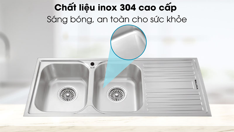Chất liệu của Chậu rửa chén 2 ngăn Malloca MS-1025R NEW