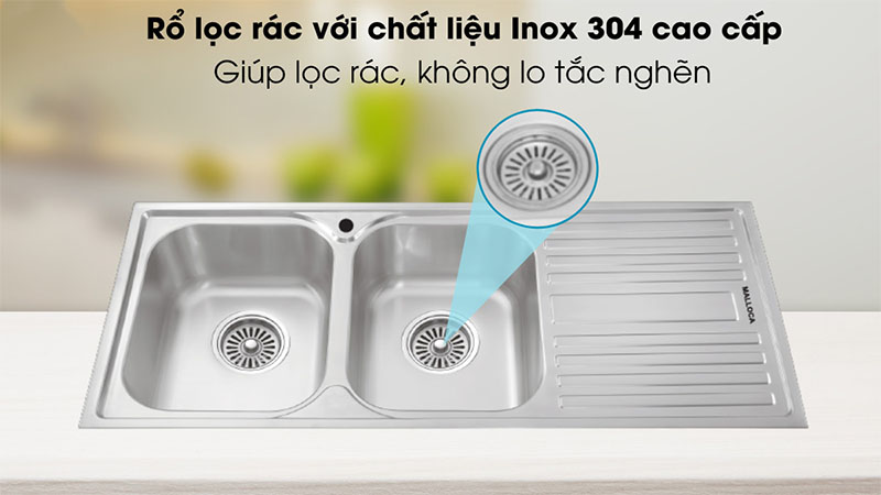 Thiết kế rổ lọc rác của Chậu rửa chén 2 ngăn Malloca MS-1025R NEW