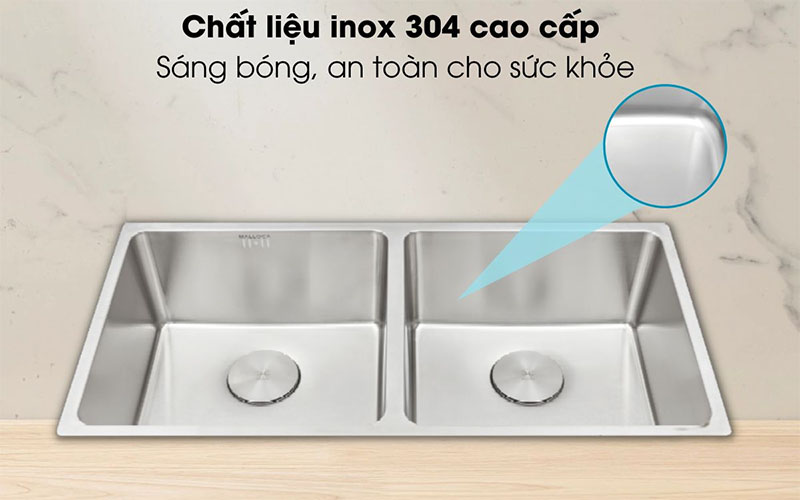 Chậu rửa chén 2 ngăn Malloca MS-6075 - Hàng chính hãng