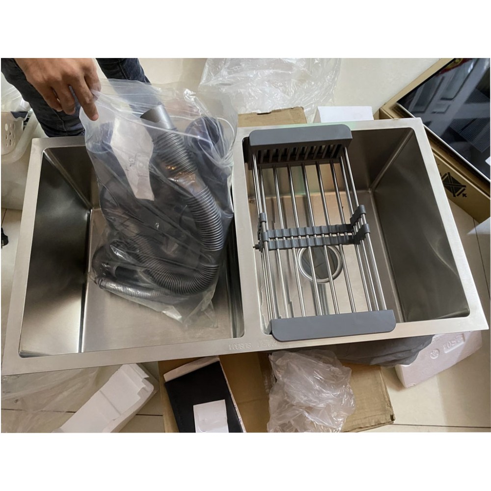 Chậu rửa Inox đôi Kaff KF-HM8245BI - Hàng chính hãng