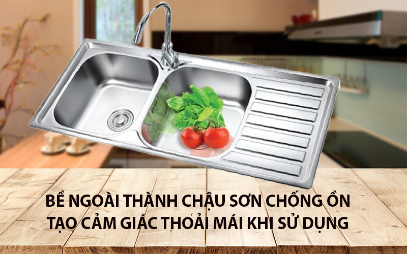 Chậu rửa chén inox 2 ngăn 1 cánh Eurosun EU-10545S - Hàng chính hãng