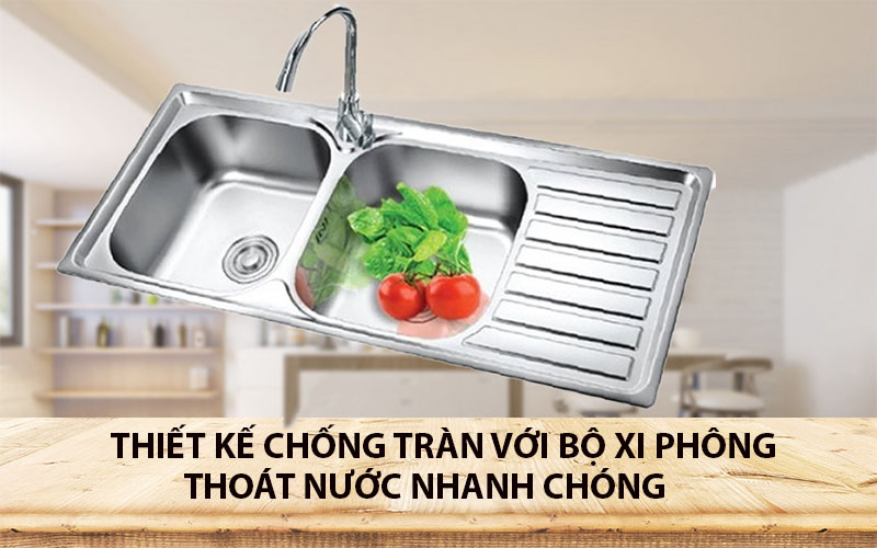 Chậu rửa chén inox 2 ngăn 1 cánh Eurosun EU-10545S - Hàng chính hãng