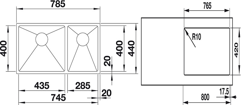 Chậu rửa chén inox Hafele Blanco Quatrus R15 435/285.27.179