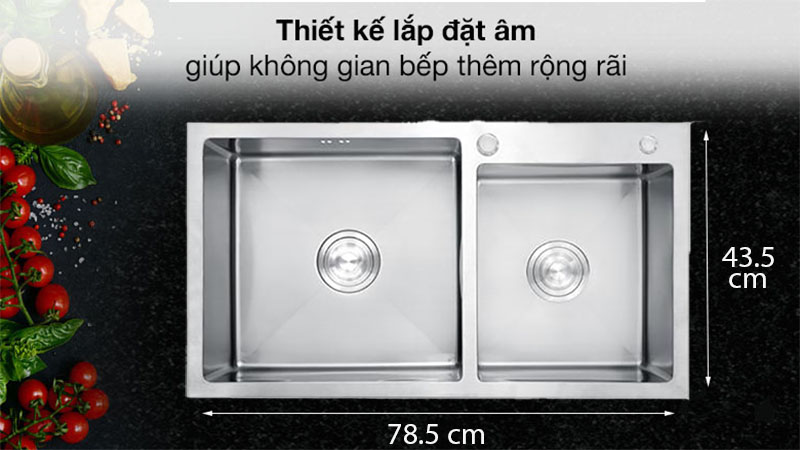 Thiết kế lắp âm sang trọng của Chậu rửa Handmade Eurosun EU-8045HS9