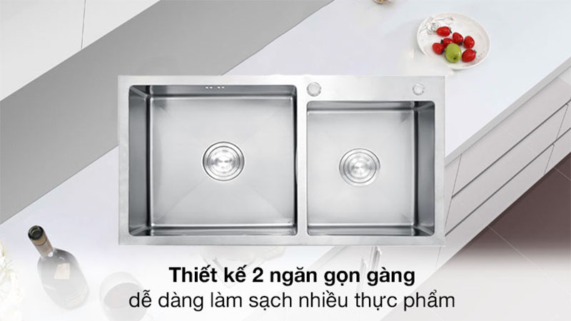 Thiết kế 2 ngăn tiện dụng của Chậu rửa Handmade Eurosun EU-8045HS9