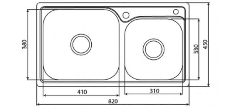 Kích thước của chậu rửa Inox Kaff KF-M8245HGR
