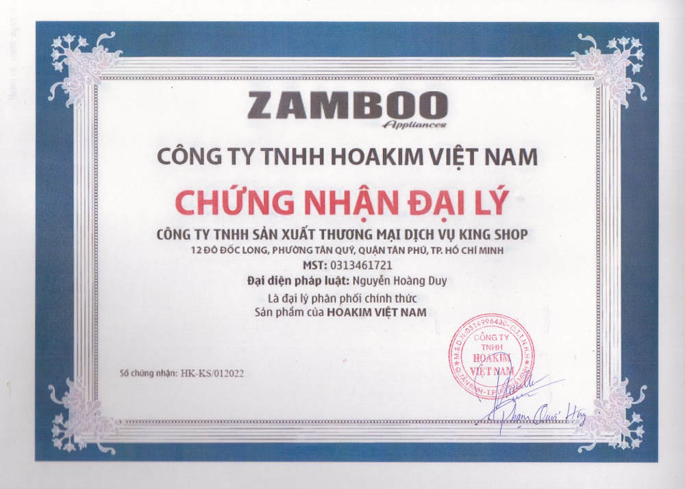 Chứng nhận King Shop phân phối thương hiệu Zamboo