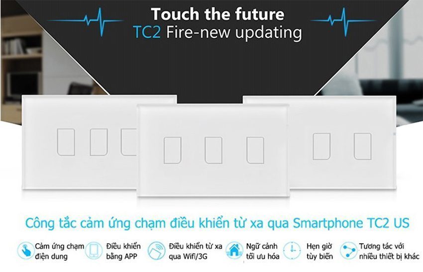 Công tắc cảm ứng thông minh Broadlink TC2 US3 - Hàng chính hãng