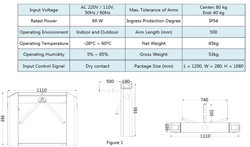 Cổng xoay ba càng bán tự động ZKTeco TS2100 - Hàng chính hãng