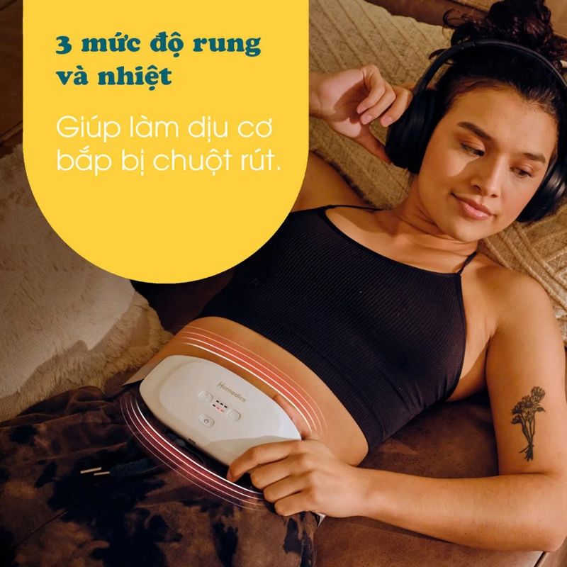 Liệu pháp massage rung và chườm nhiệt, với 3 mức nhiệt để điều chỉnh