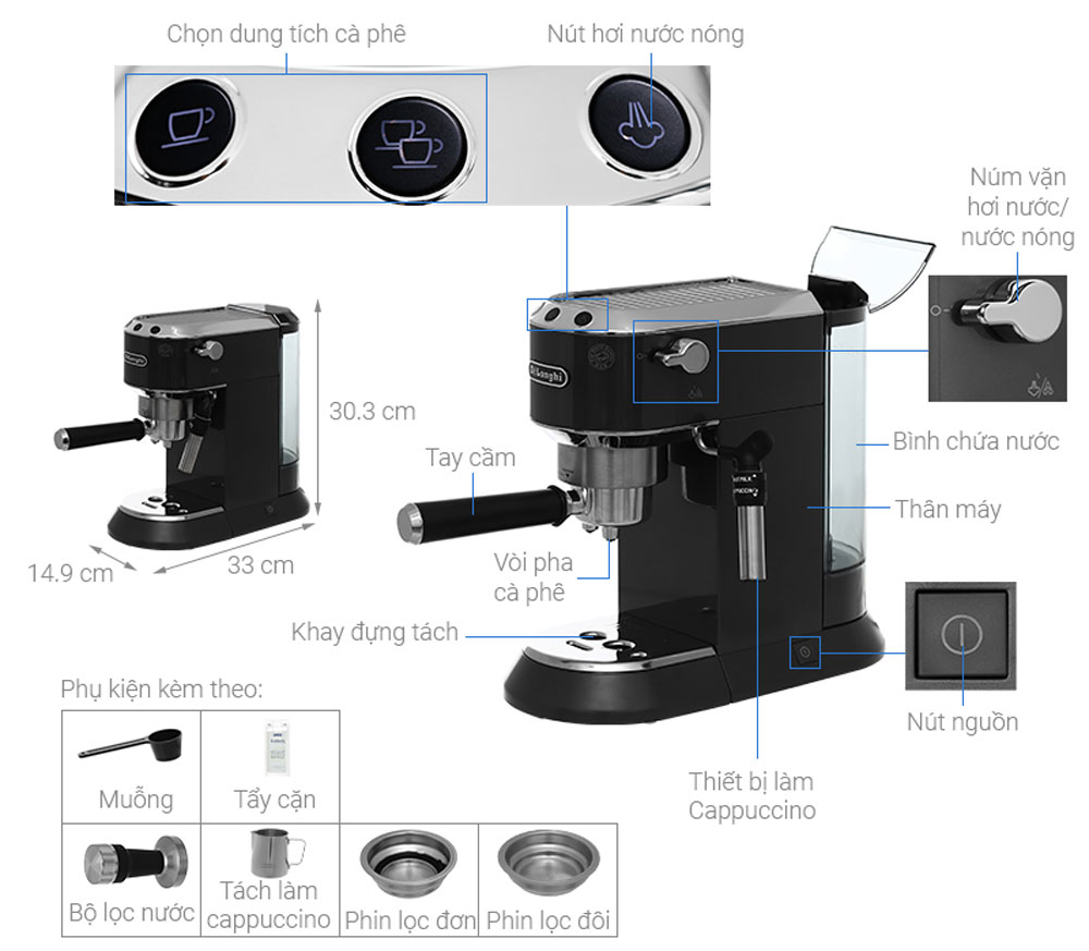 Máy pha cà phê Delonghi EC785.GY - Hàng chính hãng