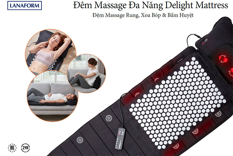 Đệm massage toàn thân có gối lăn hồng ngoại Lanaform Delight LA110316 - Hàng chính hãng