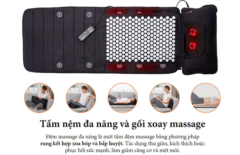 Đệm massage toàn thân có gối lăn hồng ngoại Lanaform Delight LA110316 - Hàng chính hãng