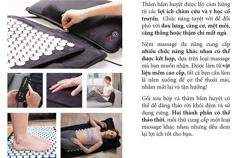 Đệm massage toàn thân có gối lăn hồng ngoại Lanaform Delight LA110316 - Hàng chính hãng