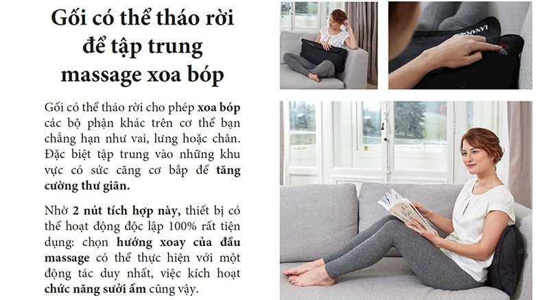Đệm massage toàn thân có gối lăn hồng ngoại Lanaform Delight LA110316 - Hàng chính hãng