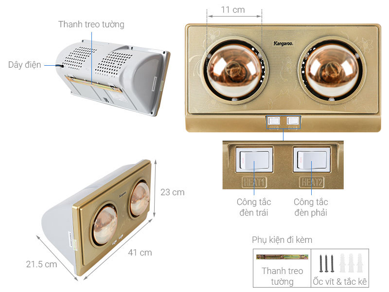 Đèn sưởi nhà tắm Kangaroo KG247V - Hàng chính hãng