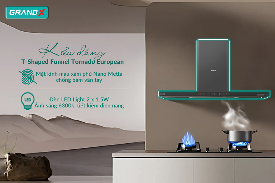 Hút mùi áp tường chữ T GrandX GX H70T69G - Hàng chính hãng