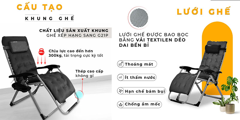 Ghế xếp thư giãn Hakawa HK-G21P - Hàng chính hãng